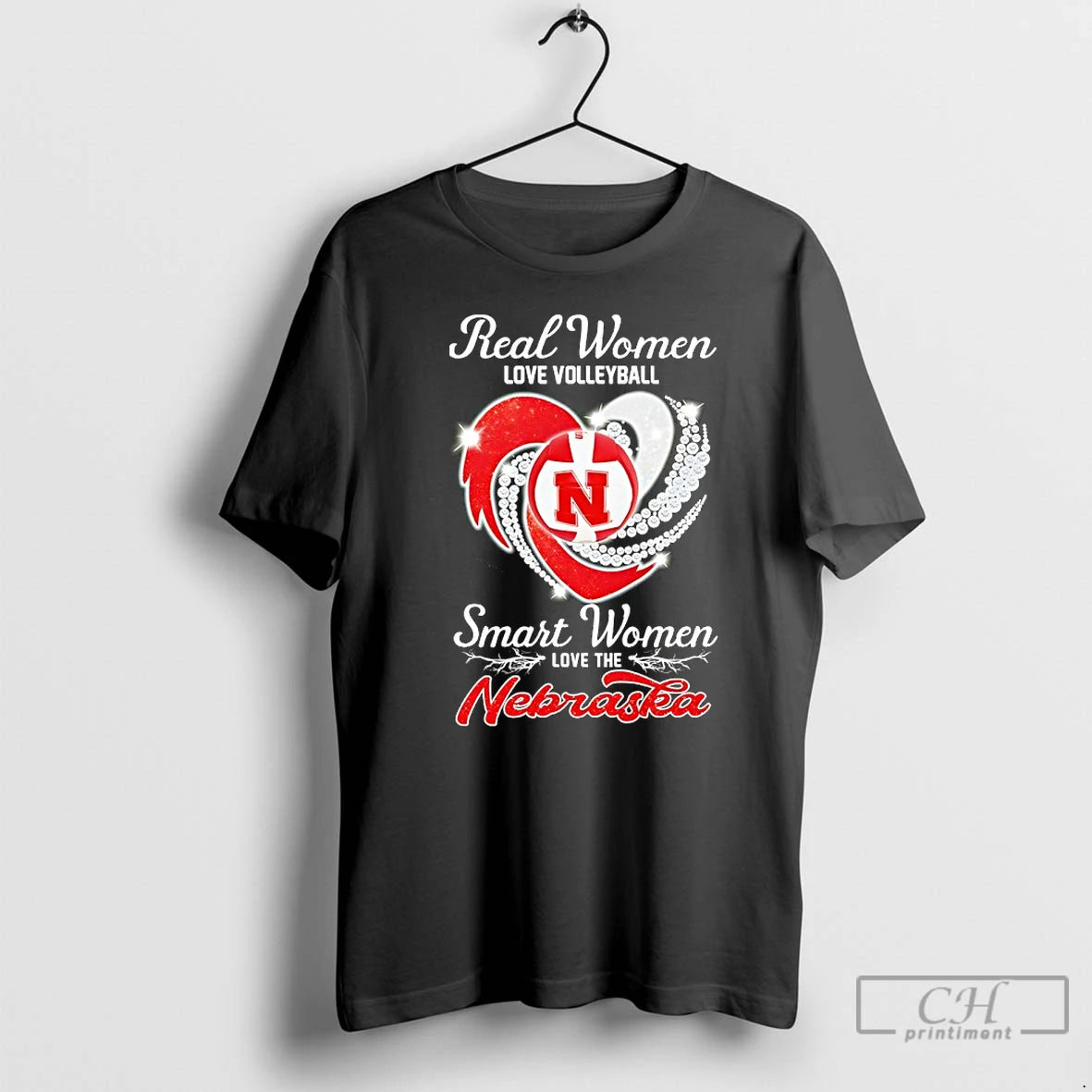 Classic Real Women Love Volleyball Smart Women Love The Nebraska Diamond Heart T Shirts Sweater