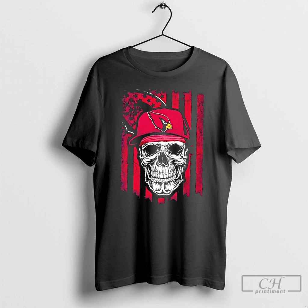 Classic Skull Wearing A Cap Arizona Cardinals Us Flag