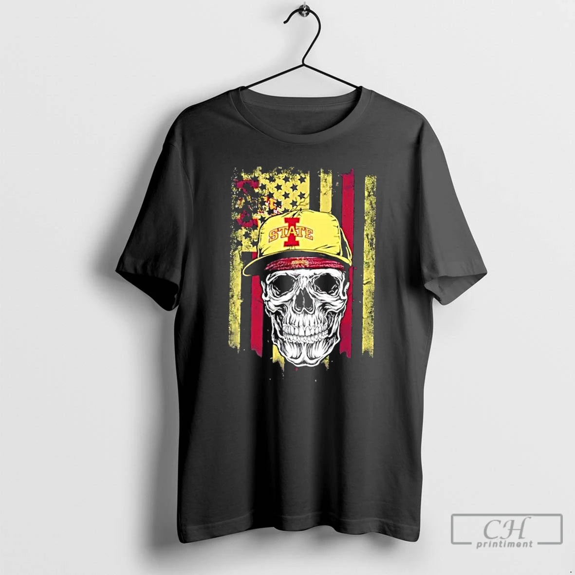 Classic Skull Wearing A Cap Iowa State Cyclones Us Flag