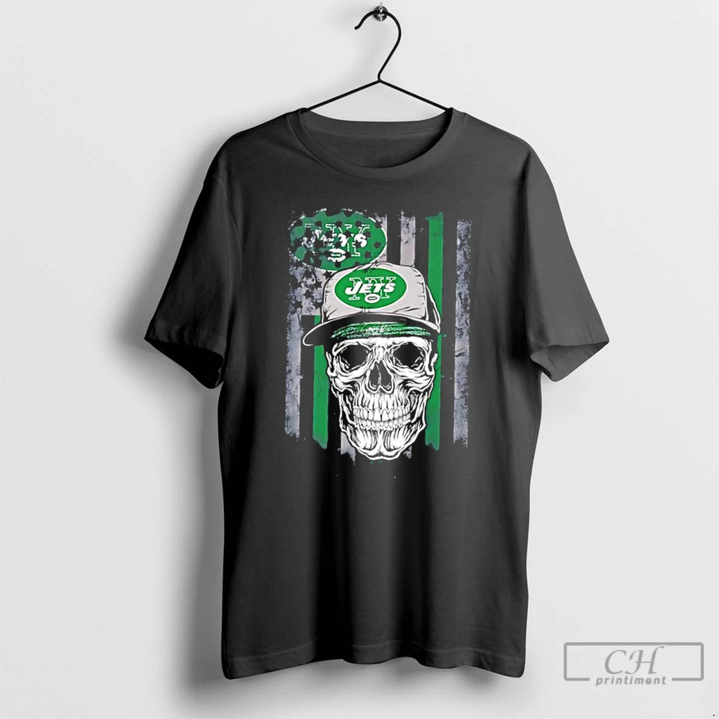 Classic Skull Wearing A Cap New York Jets Us Flag
