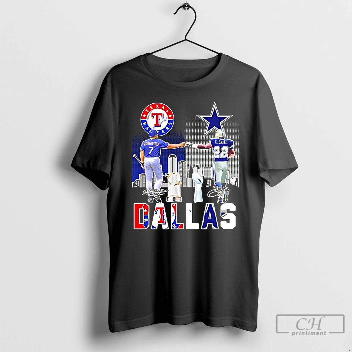 Classic Sports In Dallas Rangers Rodriguez And Cowboys E Smith Signatures