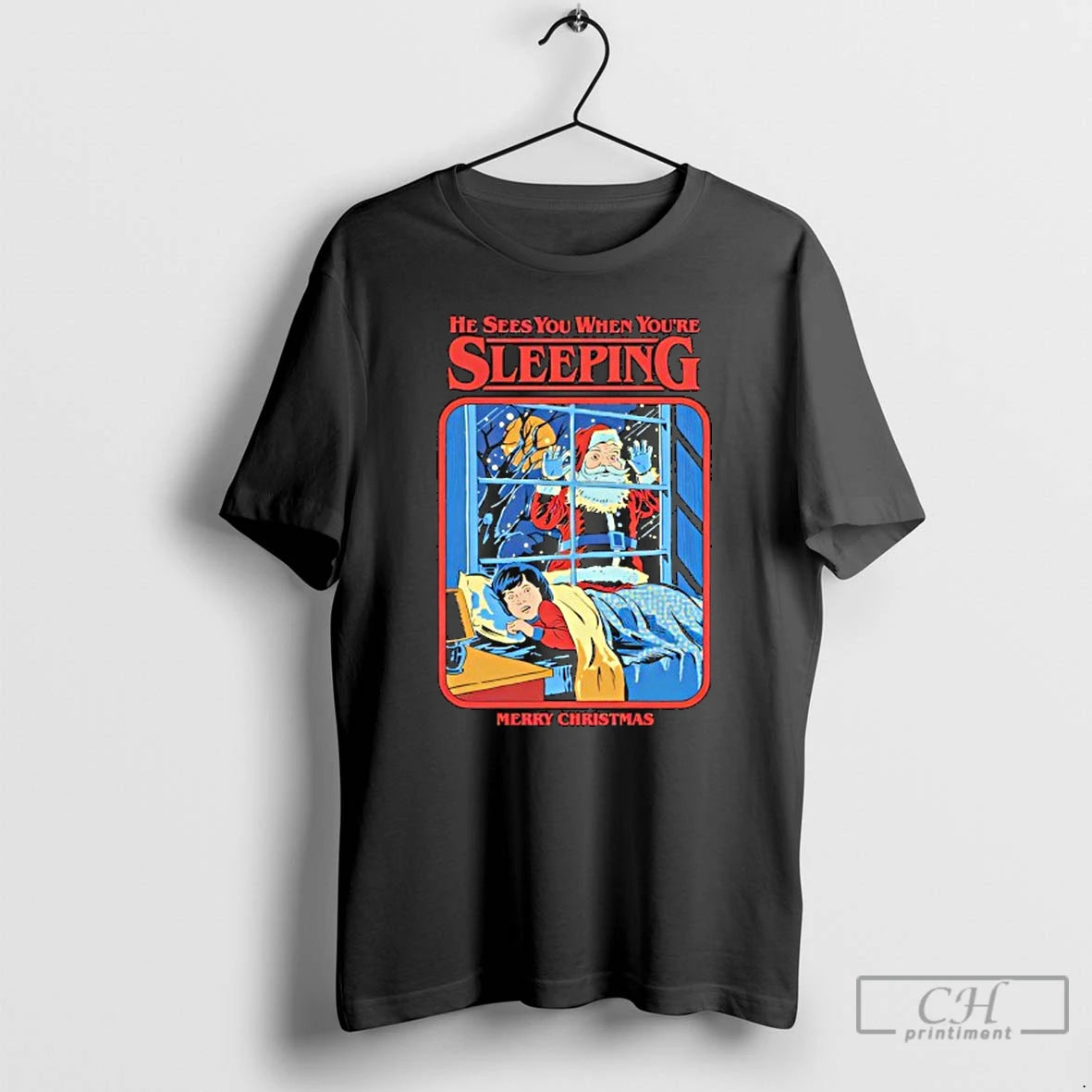Classic Steven Rhodes He Sees You When Youre Sleeping Merry Christmas Graphic T Shirts Sweater