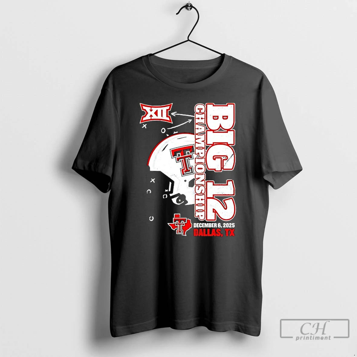 Classic Texas Tech Red Raiders 2025 Big 12 Football Championship Vertical Helmet T Shirts Sweater
