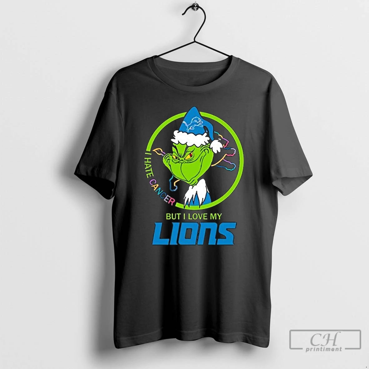 Classic The Grinch I Hate Cancer But I Love My Detroit Lions Merry Christmas
