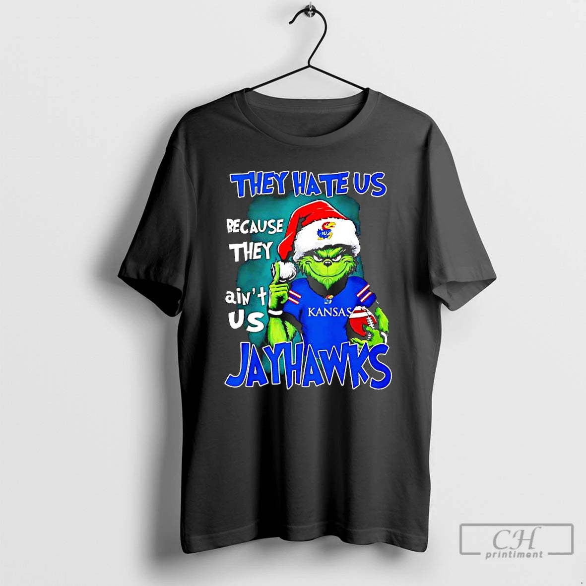 Classic They Hate Us Because They Aint Us Kansas Jayhawks Grinch Wearing Santa Hat