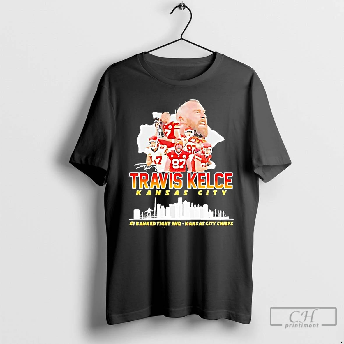 Classic Travis Kelce Kansas City Chiefs City Skyline Signature