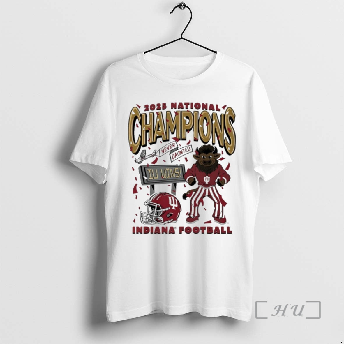 New Indiana Football Never Daunted Iu Win 2025 National Champions Confetti Mascot Premium T Shirts