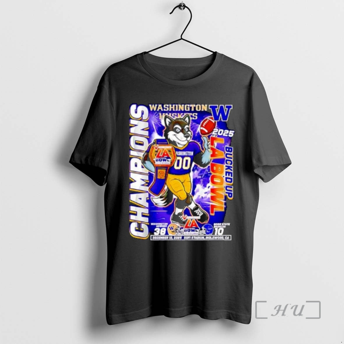 New Washington Huskies Bucked Up La Bowl Champions 2025 Mascot Ornaments Premium T Shirts Sweater