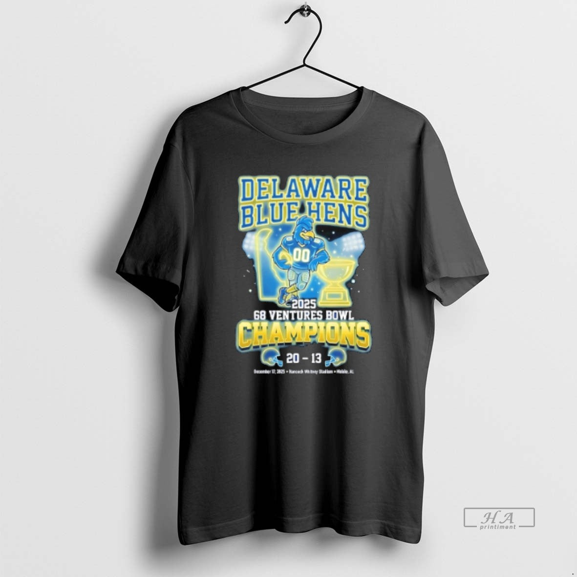 Official Delaware Blue Hens 2025 68 Ventures Bowl Champions Score Neon