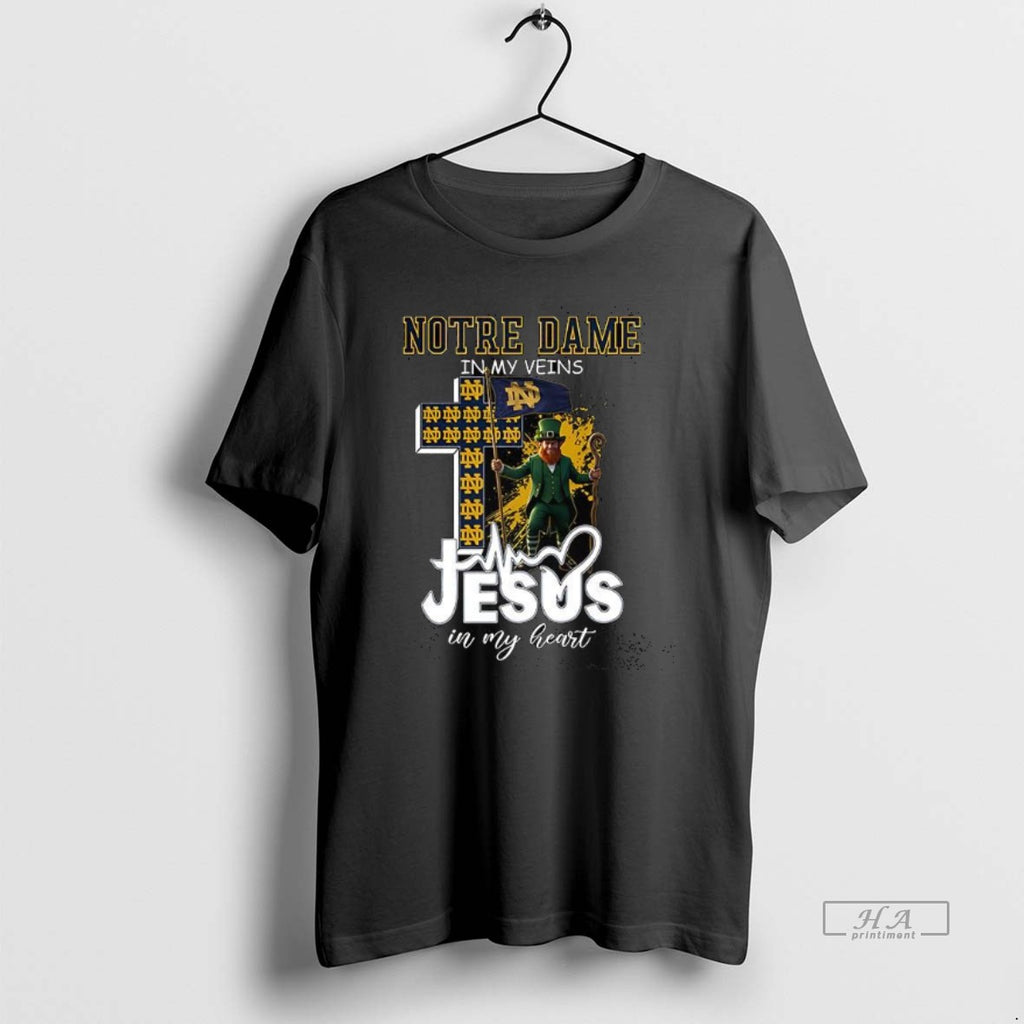 Official Notre Dame Fighting Irish Mascot In My Veins Jesus In My Heart Flag