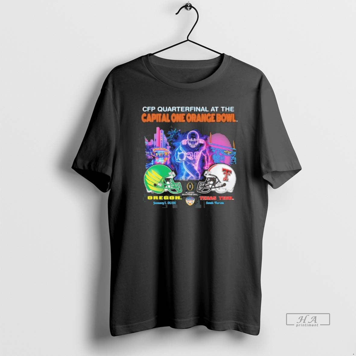 Official Oregon Vs Texas Tech 2026 Cfp Orange Bowl Art Deco Game