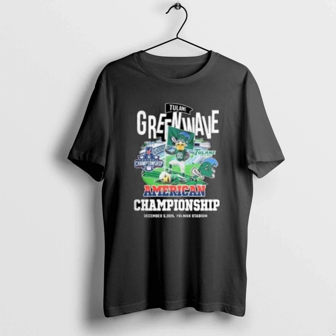 Official Tulane Green Wave Beat North Texas Mean Green American Championship 2025 Mascot Circle Black