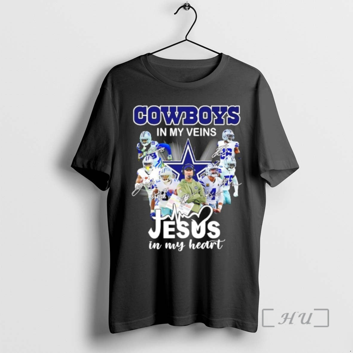 Officials Dallas Cowboys In My Veins Jesus In My Heart Player Signatures Premium T Shirts