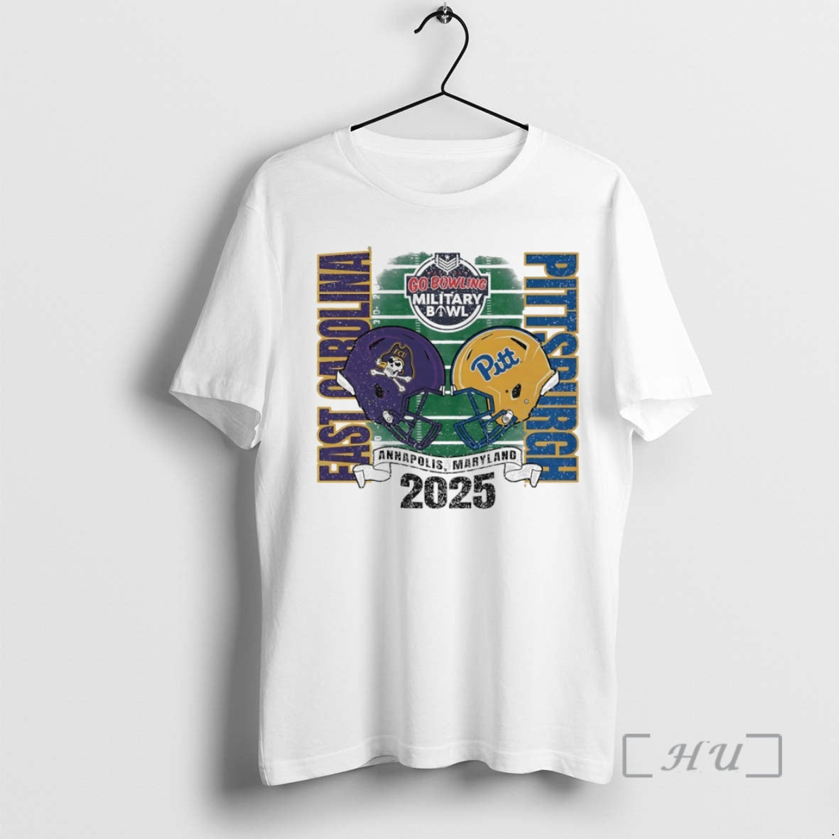 Officials East Carolina Pirates Vs Pitt Panthers 2025 Military Bowl Helmet Circle Premium T Shirts