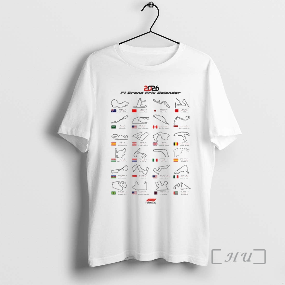 Officials Formula One 2026 Race Calendar F1 Grand Prix Schedule Dates Flag Premium T Shirts
