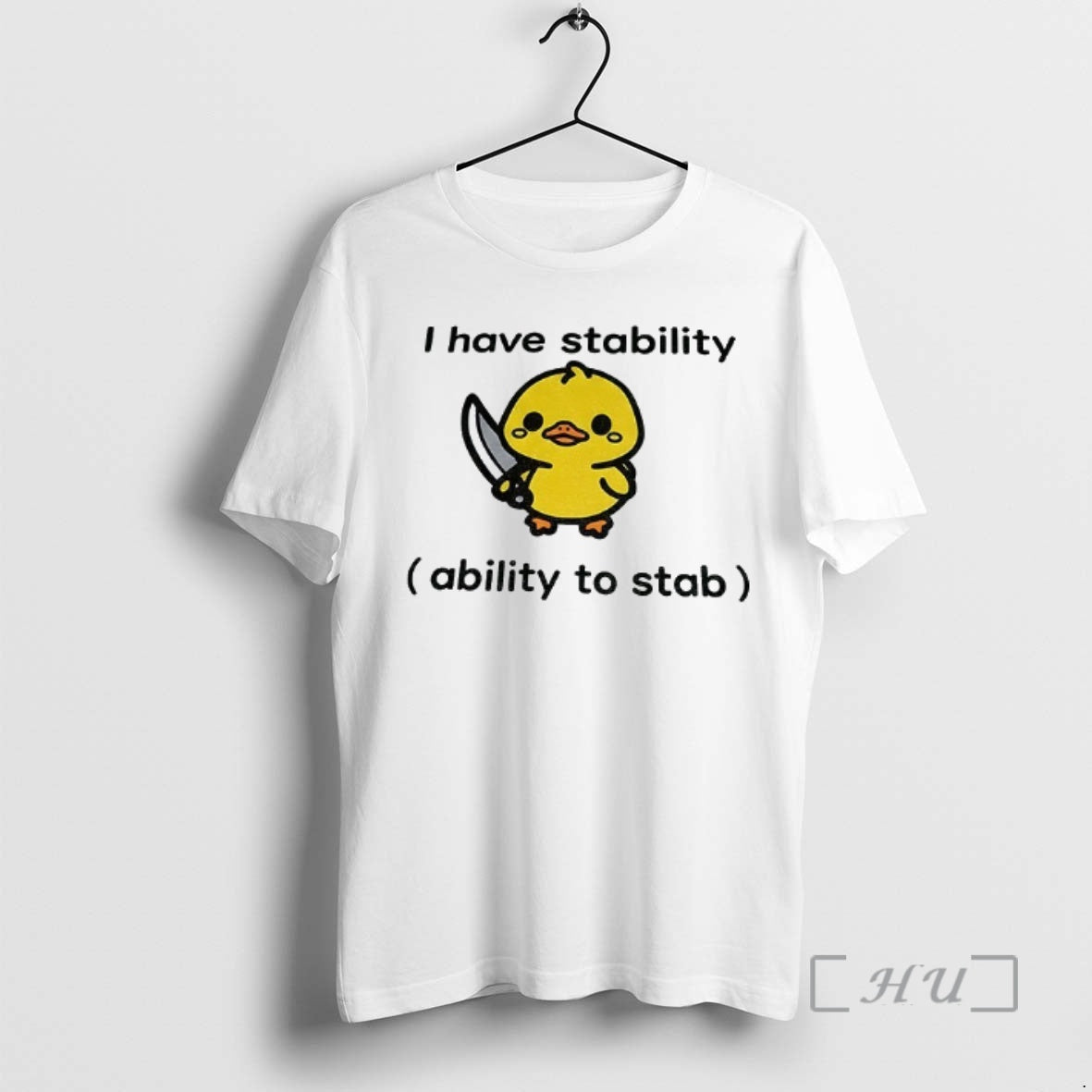 Officials Funny Duck Hold Knife I Have Stability Ability To Stab Premium T Shirts Sweater
