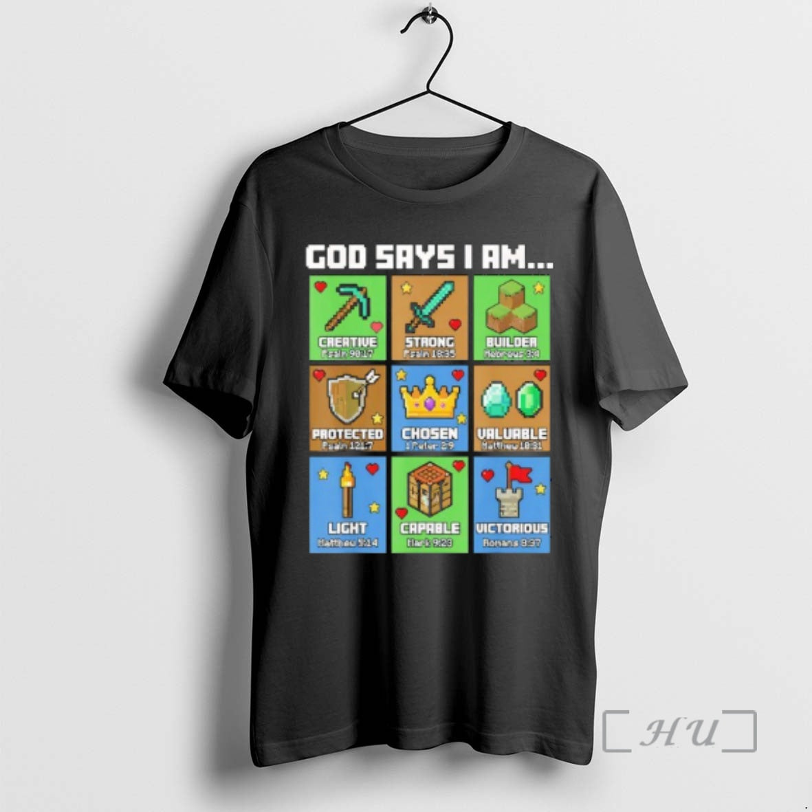 Officials God Says I Am Bible Verses Pixel Art Christian Gamer Boys Premium T Shirts