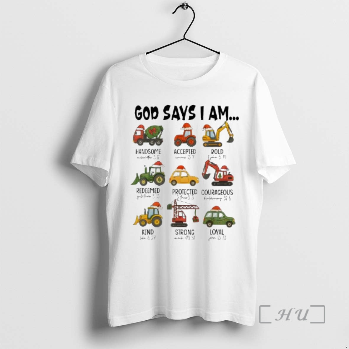 Officials God Says I Am Christmas Construction Trucks Bible Verse