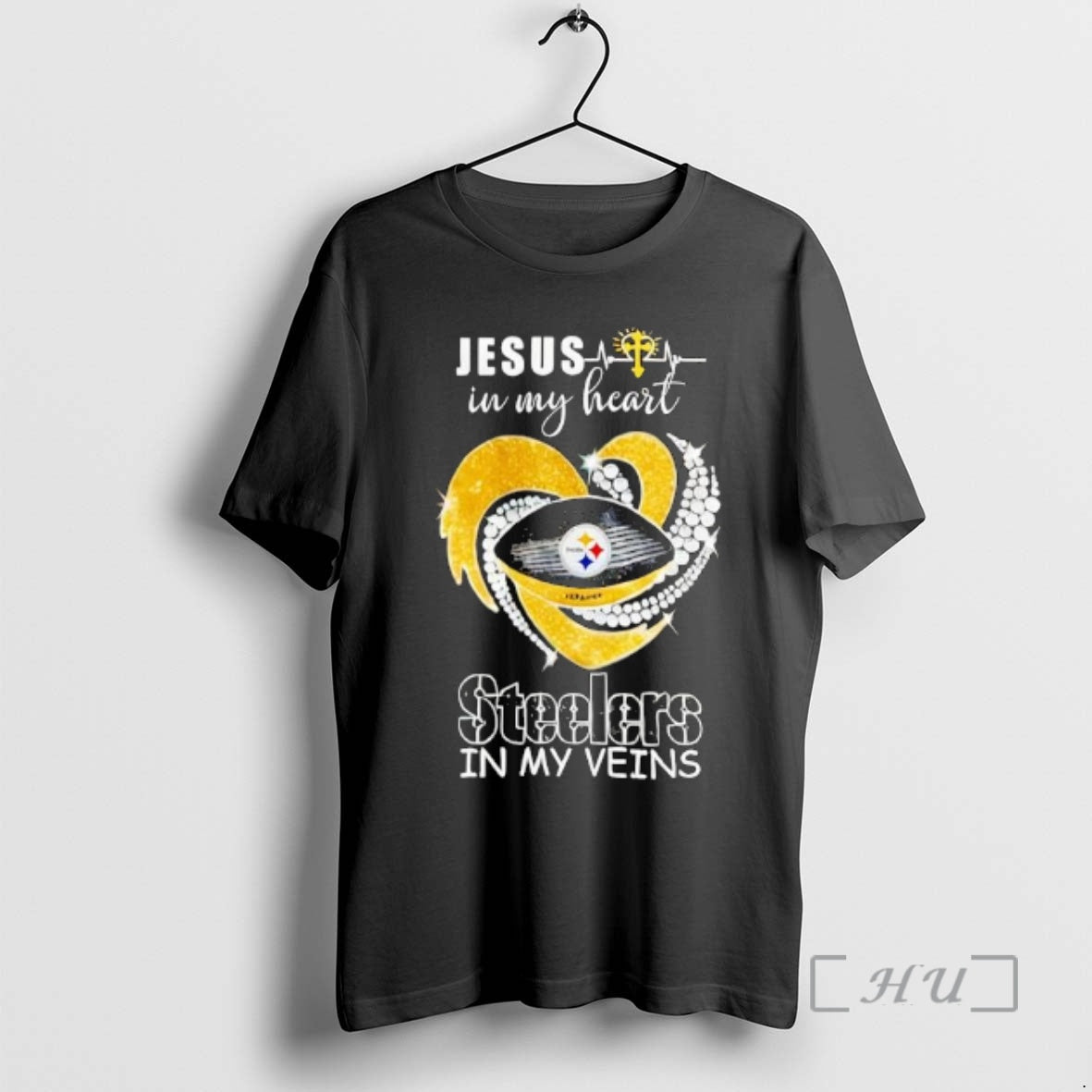 Officials Jesus In My Heart Pittsburgh Steeler In My Veins Diamond Premium T Shirts Sweater