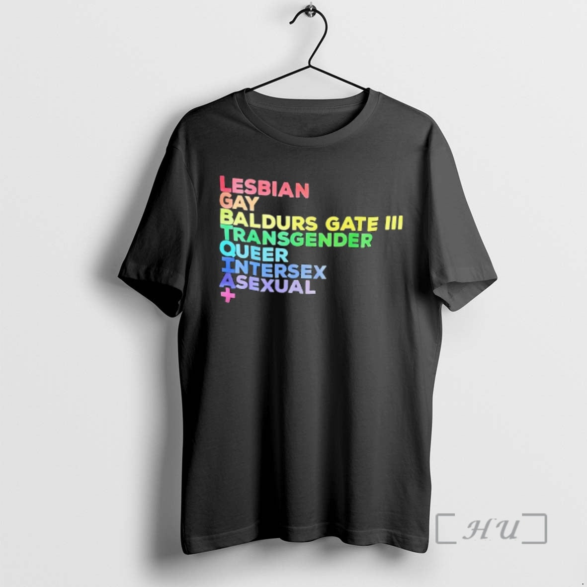 Officials Lesbian Gay Baldurs Gate Iii Transgender Queer Intersex Asexual Rainbow Text Premium T Shirts