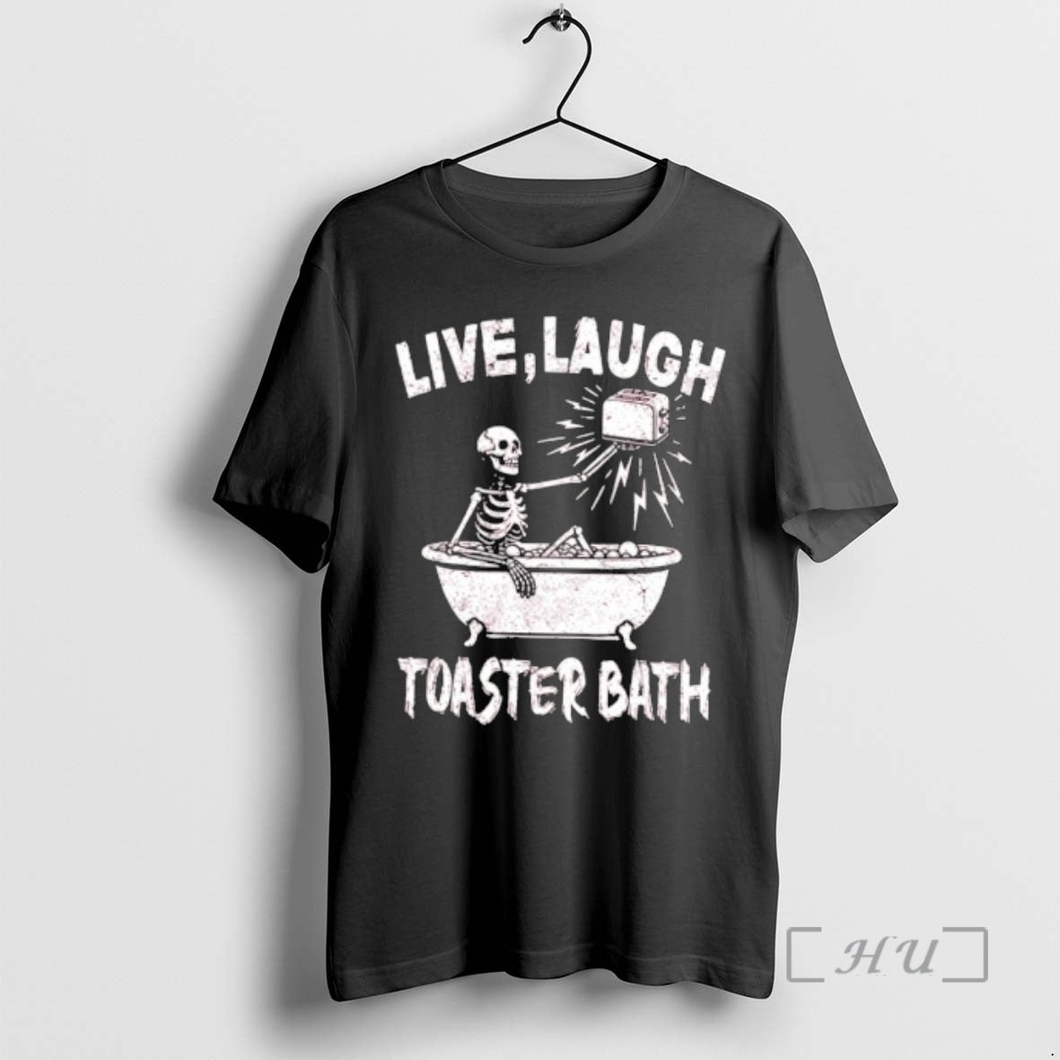 Officials Live Laugh Toaster Bath Skeleton In Bathtub Distressed Graphic