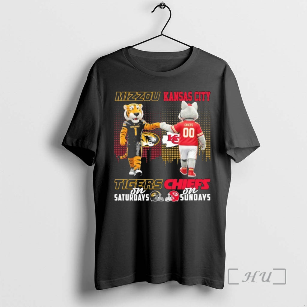 Officials Mizzou Tigers On Saturdays And Kansas City Chiefs On Sundays Mascot Premium T Shirts