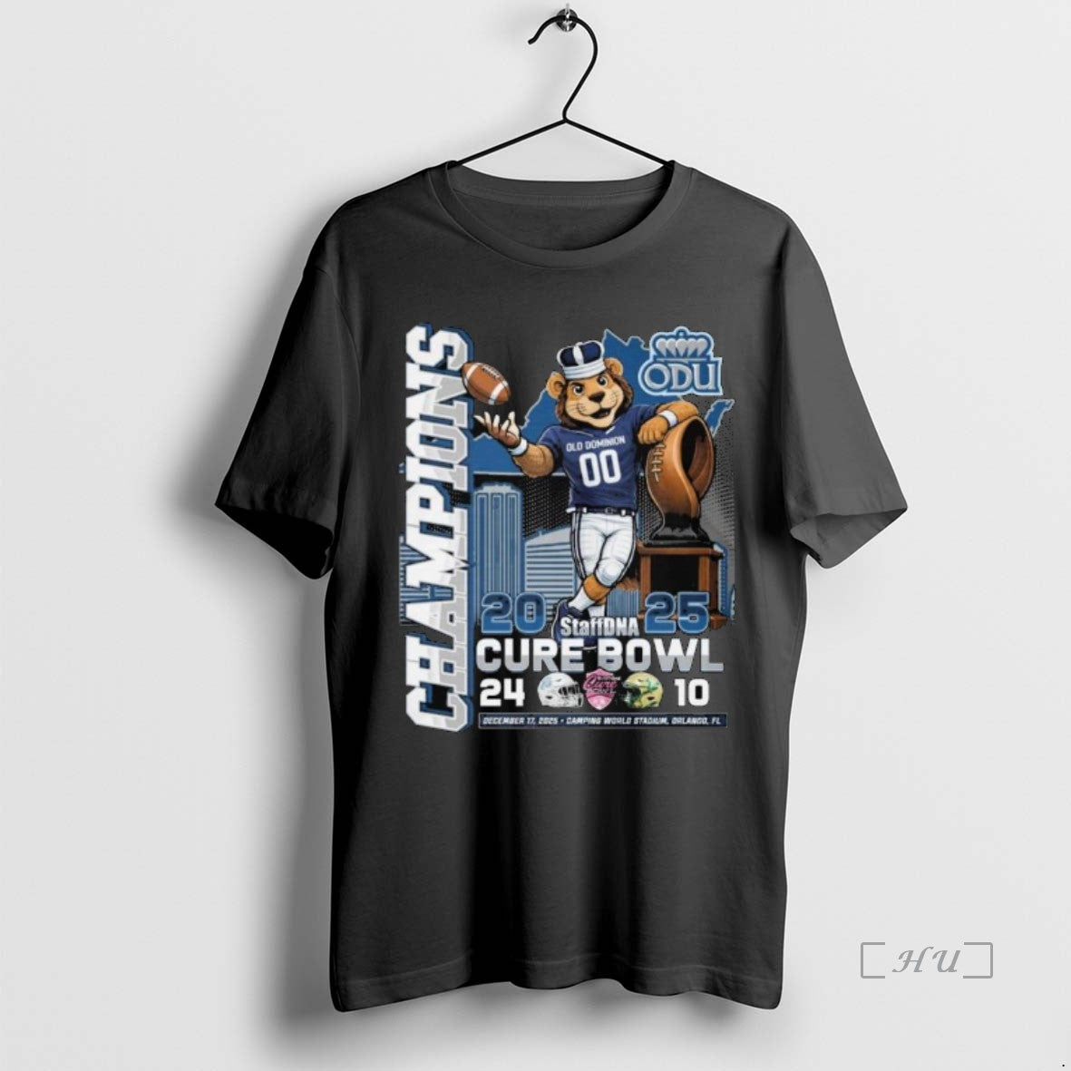 Officials Old Dominion Monarchs 2025 Staffdna Cure Bowl Champions Mascot Long Sleve Premium T Shirts