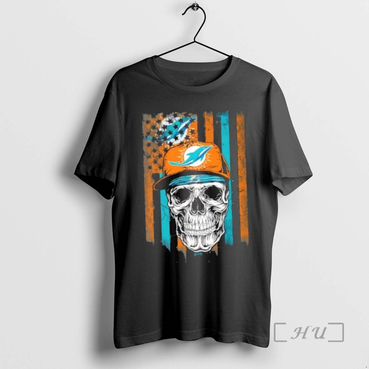 Officials Skull Wearing A Cap Miami Dolphins Us Flag