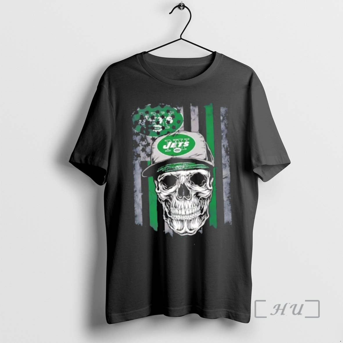 Officials Skull Wearing A Cap New York Jets Us Flag