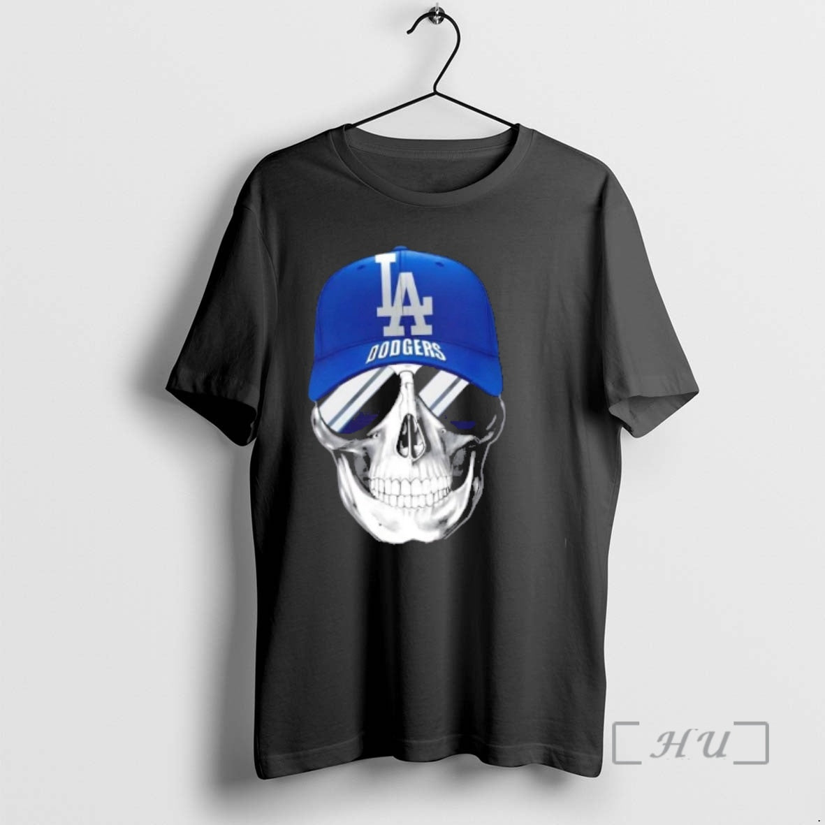 Officials Skull Wearing A Cap Los Angeles Dodgers And Smiling With Fans Premium T Shirts