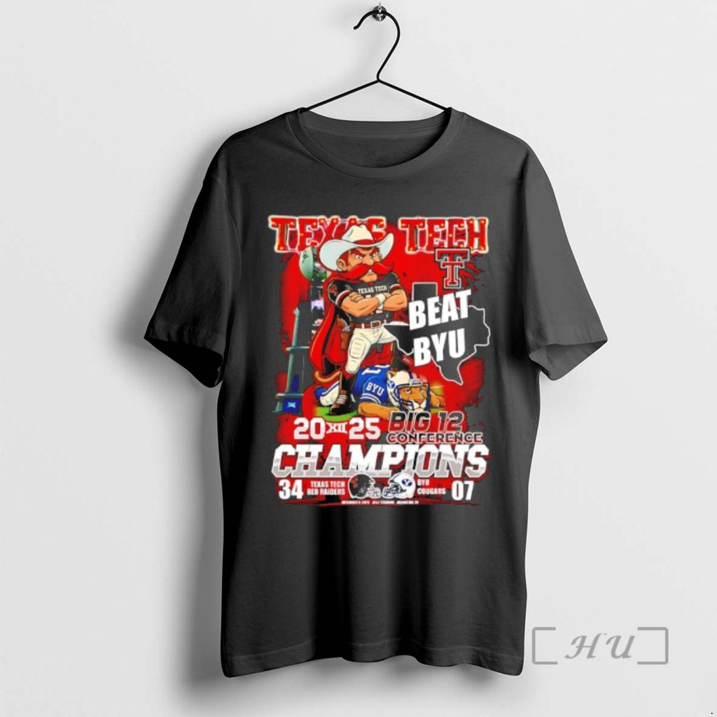 Officials Texas Tech Red Raiders Beat Byu 2025 Big 12 Champions Mascot Premium T Shirts