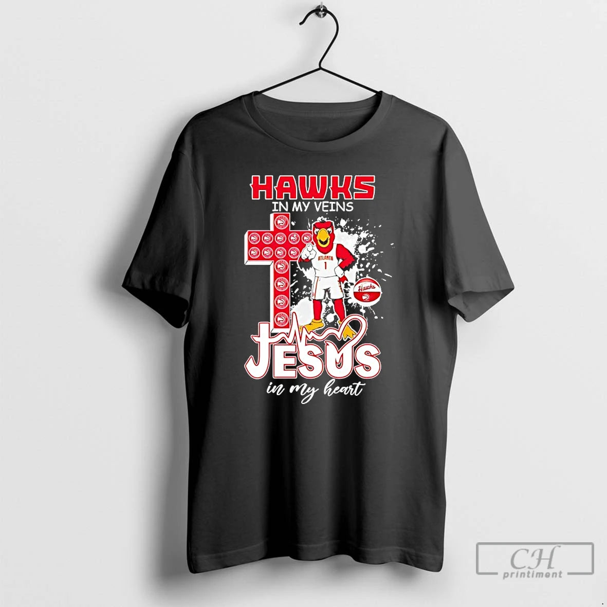 Premium Atlanta Hawks In My Veins Jesus In My Heart Mascot