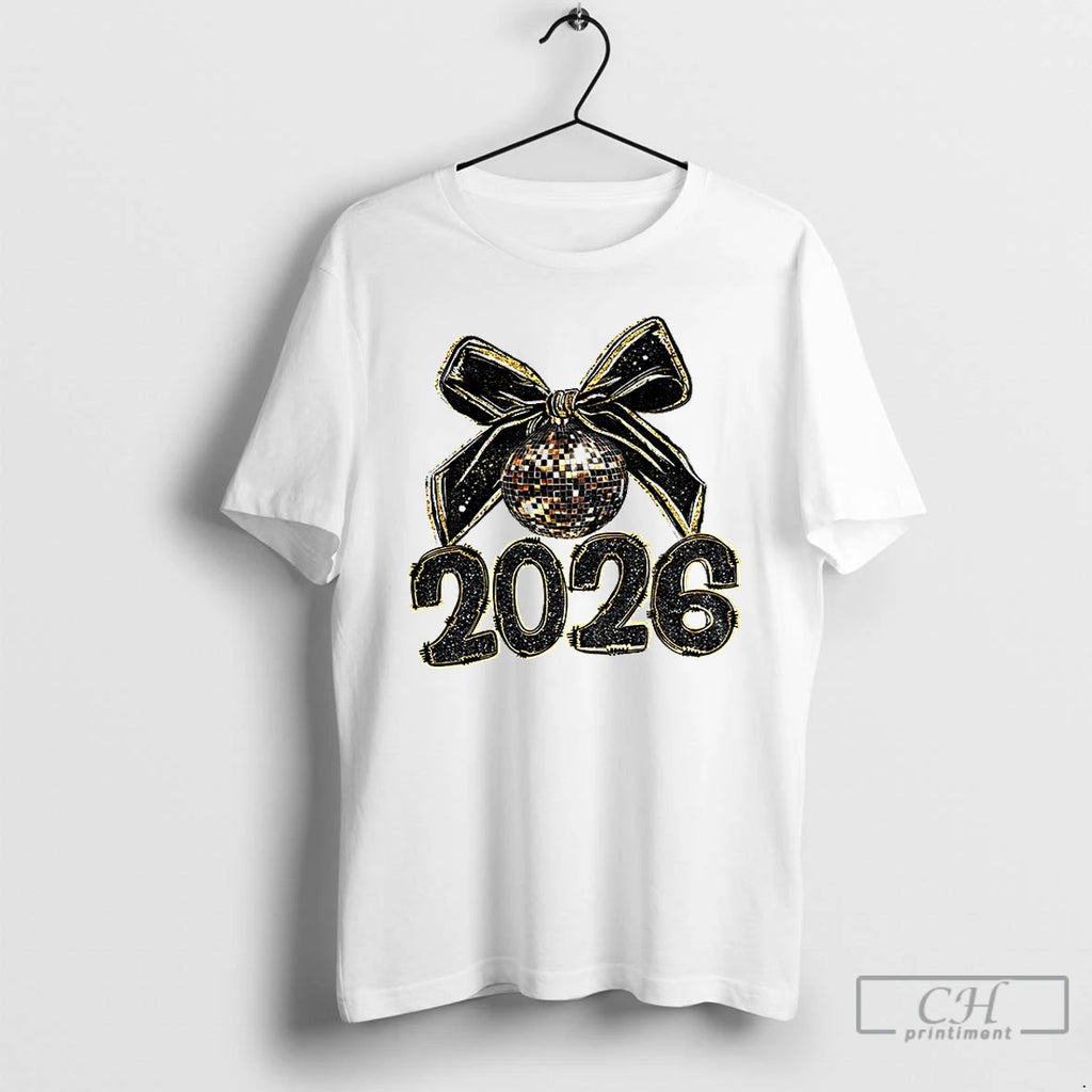 Premium Black And Gold Sequins Glitter Faux Sparkly Happy New Year 2026 T Shirts Sweater