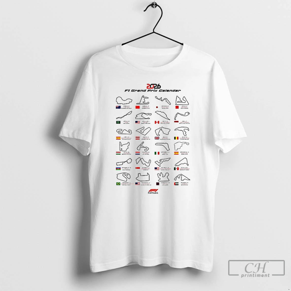 Premium Formula One 2026 Race Calendar F1 Grand Prix Schedule Dates Flag T Shirts Sweater