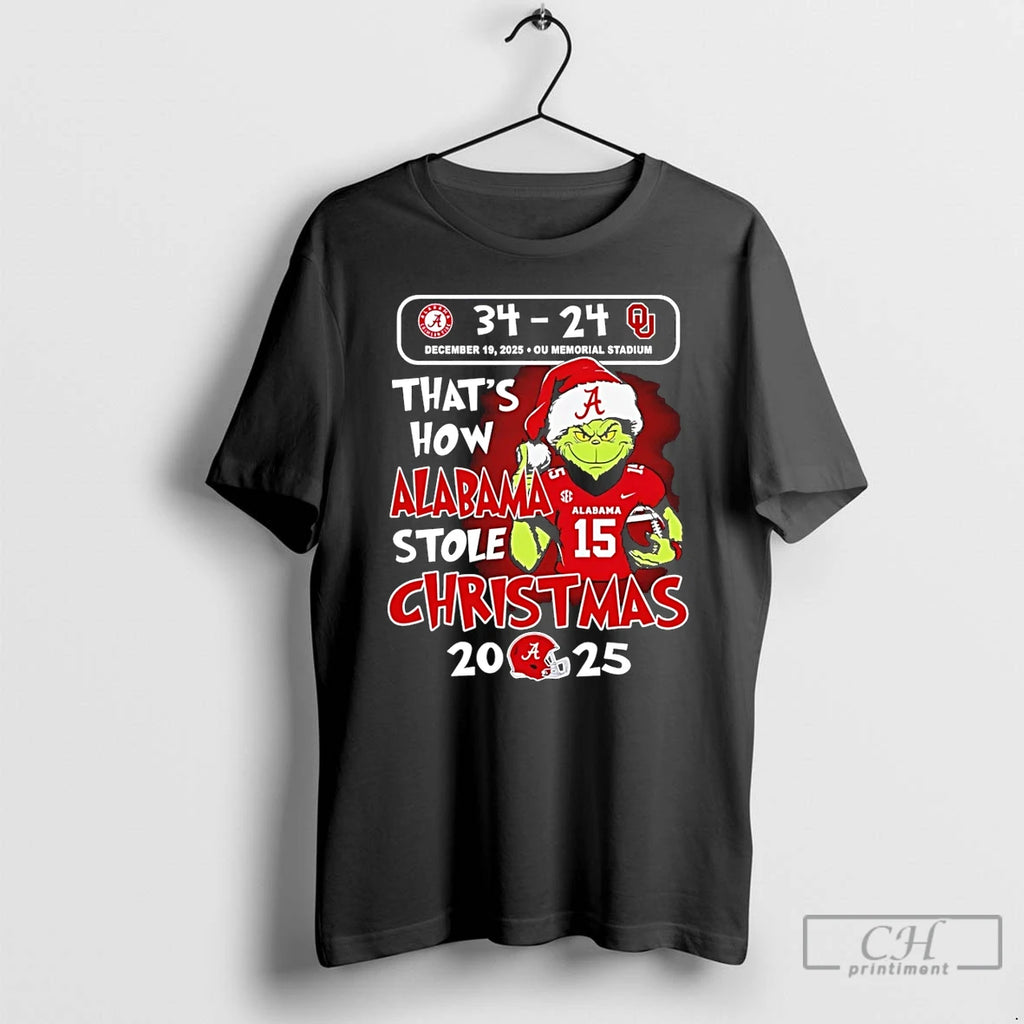 Premium Grinch Thats How Alabama Stole Christmas 2025 Alabama 34 24 Sooners T Shirts Sweater