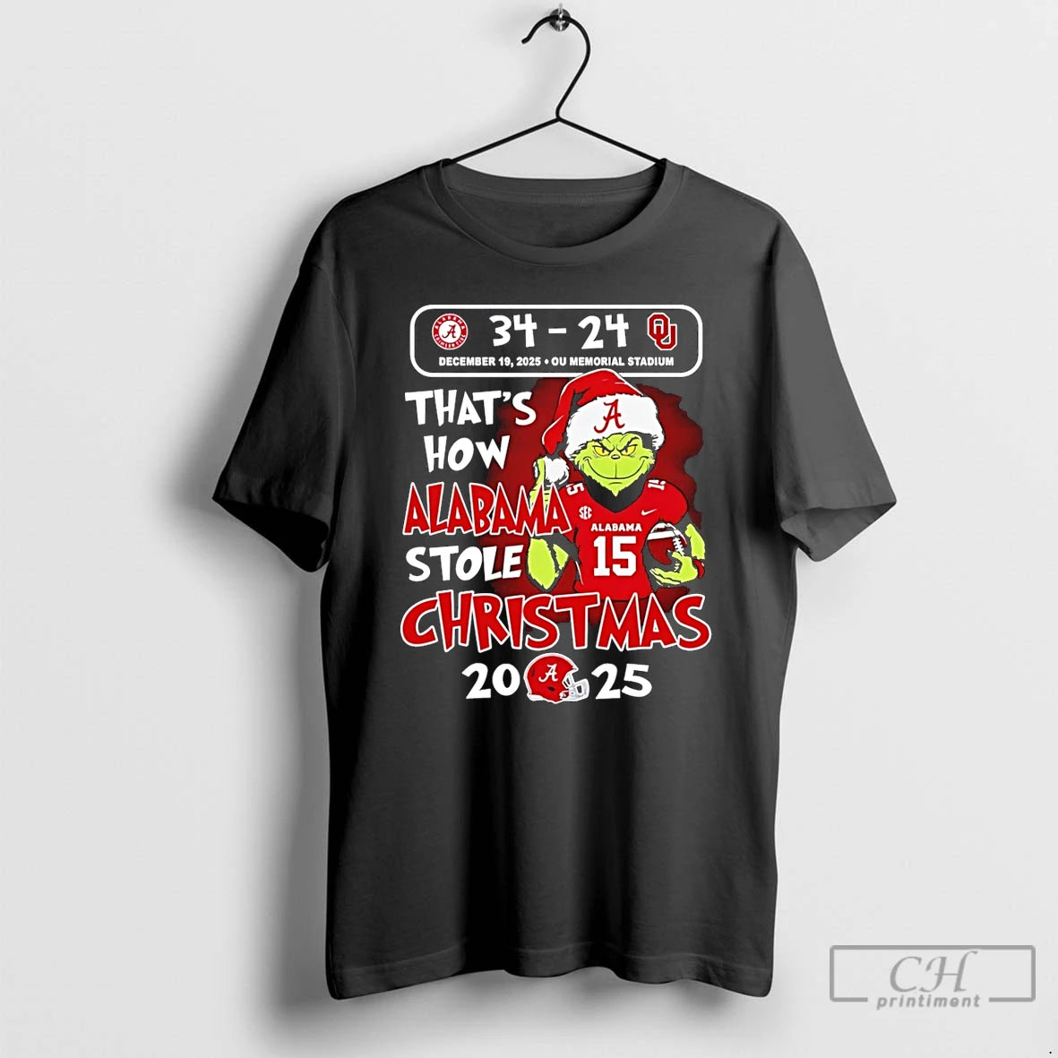 Premium Grinch Thats How Alabama Stole Christmas 2025 Alabama 34 24 Sooners T Shirts Sweater
