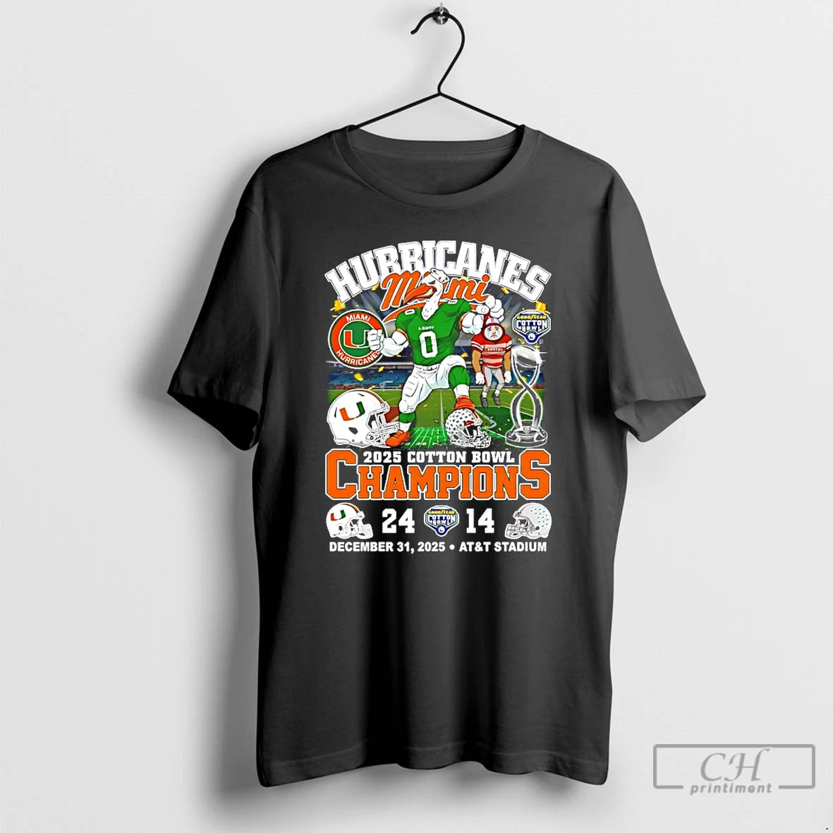 Premium Miami Beat Ohio State 24 14 Win 2025 Cotton Bowl Classic Mascot T Shirts