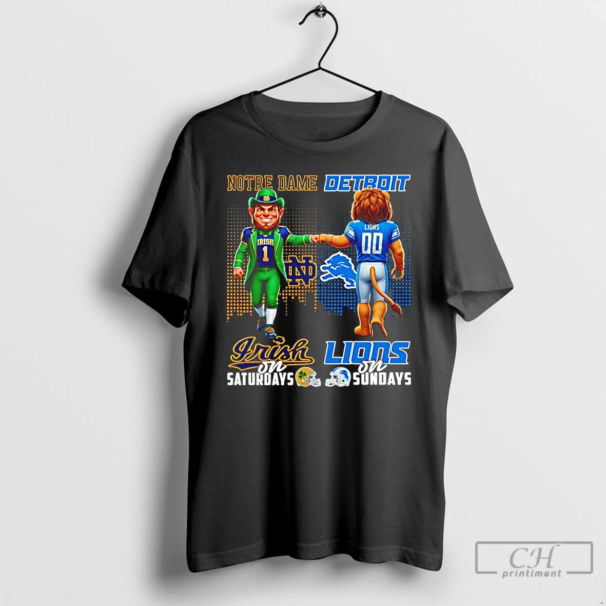Premium Notre Dame Fighting Irish On Saturdays Vs Detroit Lions On Sundays Mascot Skyline
