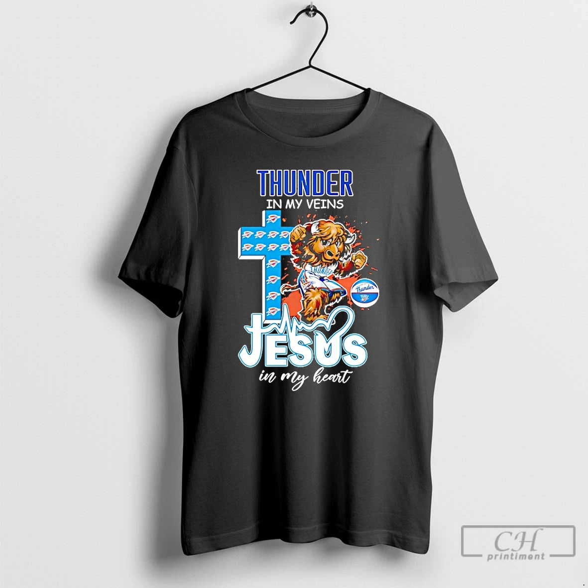 Premium Oklahoma City Thunder In My Veins Jesus In My Heart Mascot T Shirts Sweater