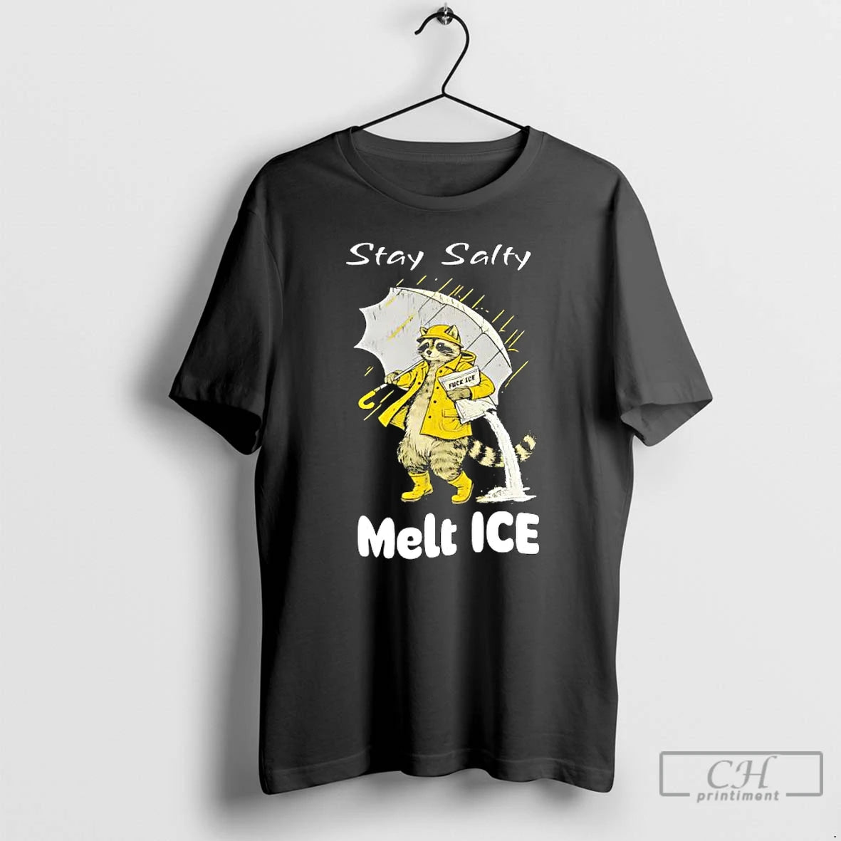 Premium Raccoon In A Yellow Raincoat Stay Salty Melt Ice Anti Ice T Shirts Sweater
