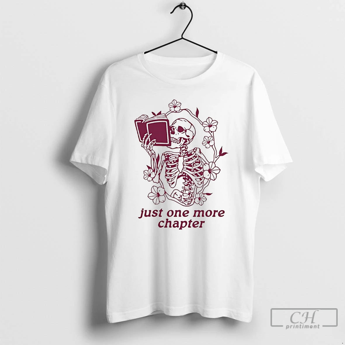 Premium Skeleton Flower Reading Book Just One More Chapter