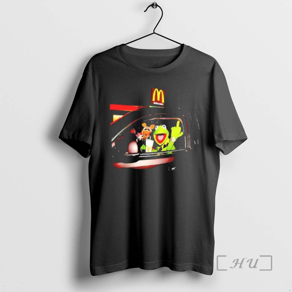 Trending At Mcdonalds Frog Kermit Middle Finger And Miss Piggy Riding Car Premium T Shirts
