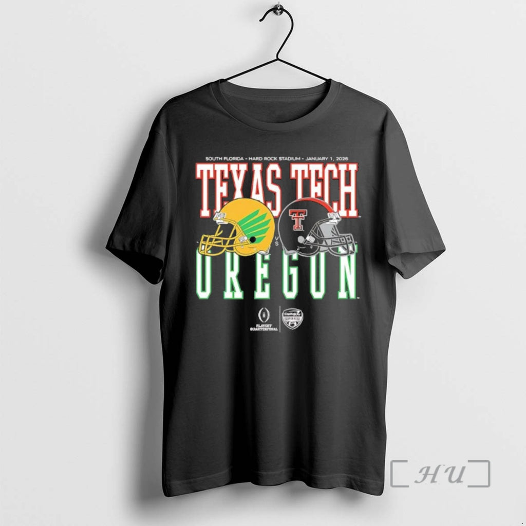 Trending Oregon Vs Texas Tech 2026 Capital One Orange Bowl Helmet Matchup Premium T Shirts