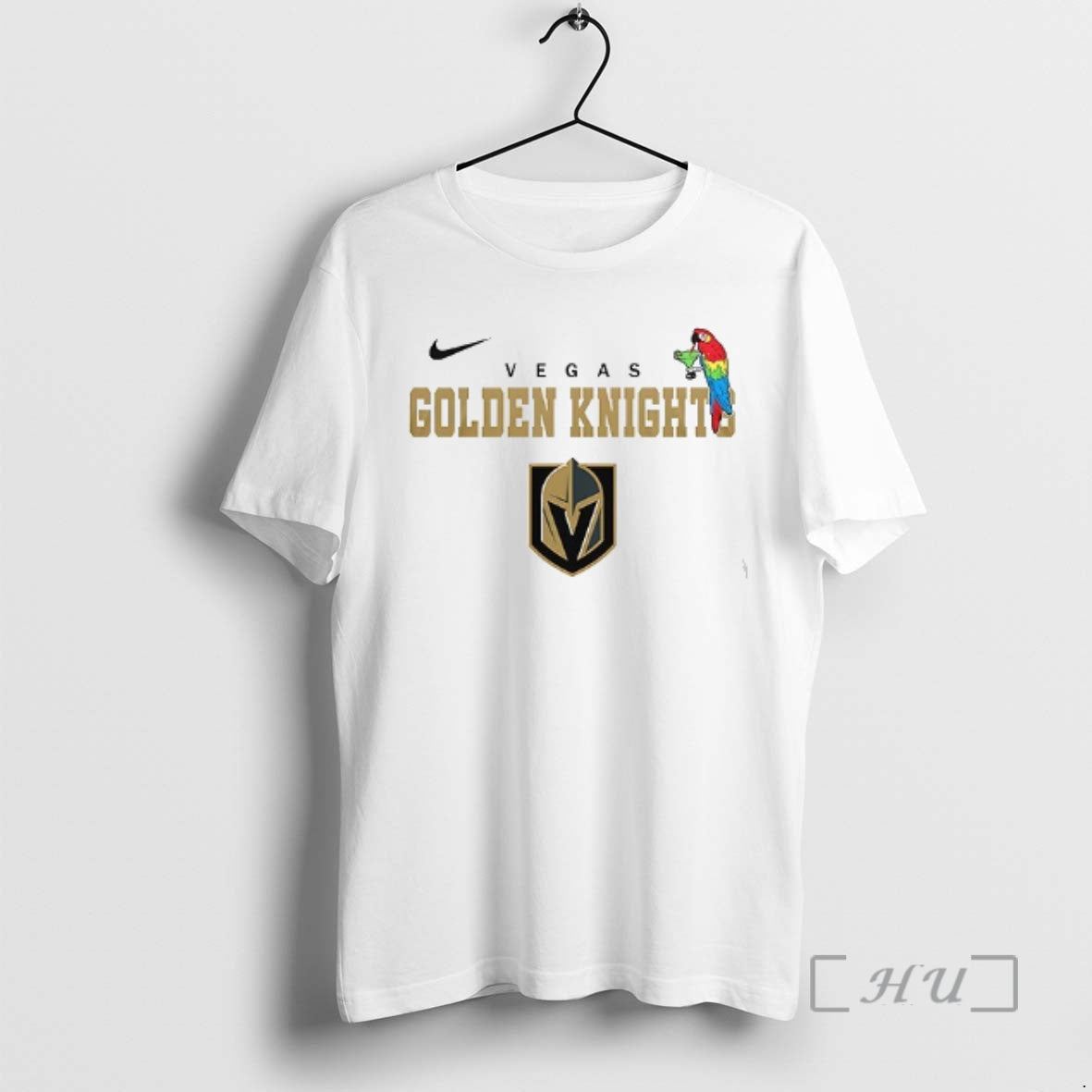 Trending Vegas Golden Knights X Jimmy Buffett Parrot Mascot Double Sided Graphic Premium T Shirts
