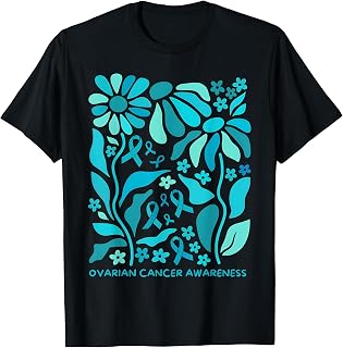 Ovarian Cancer Awareness Flowers Floral Teal Ribbon Unisex T-shirt, Sweatshirt, Hoodie (1)