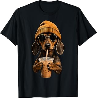 Dachshund Hipster Dog Wiener Dog Drinking Iced Coffe Unisex T-shirt, Sweatshirt, Hoodie (1)