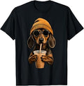Dachshund Hipster Dog Wiener Dog Drinking Iced Coffe Unisex T-shirt, Sweatshirt, Hoodie (1)