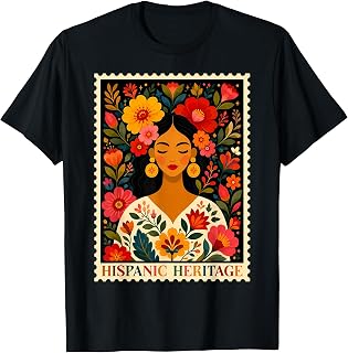 Hispanic Heritage Month Flowers Stamp Latin American Unisex T-shirt, Sweatshirt, Hoodie (1)