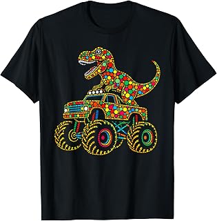 Colorful Polka Dot Dinosaur Riding Monster Truck Toddler Boy (1)
